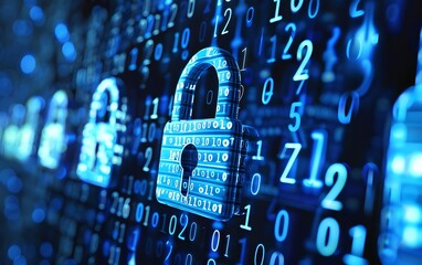 digital padlock symbols with abstract binary code background. futuristic cybersecurity and data prot