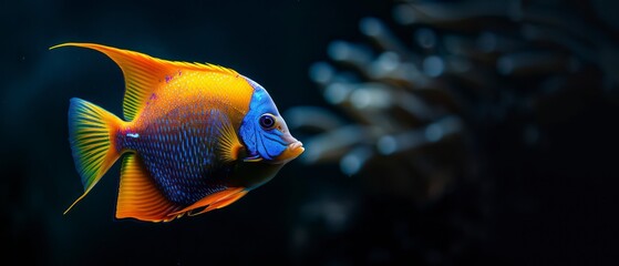 Wall Mural - Angelfish colorful tropical fish known for their graceful appearance and distinctively shaped bodies, popular in aquariums for their vibrant colors