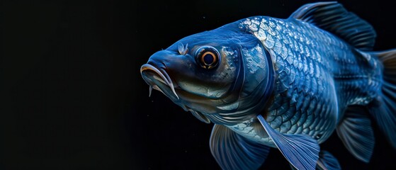 Canvas Print - blue carp looking away against a black background