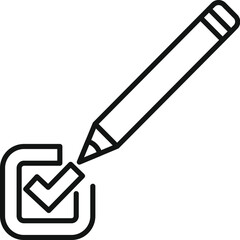 Poster - Simple line art icon of a pencil drawing a check mark in a checkbox, representing the concept of completing a task