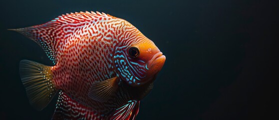 Discus colorful tropical fish prized for their vibrant patterns and graceful swimming in freshwater aquariums, known for their round, flat bodies