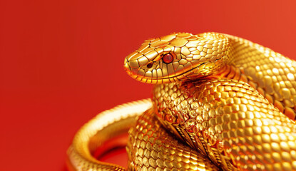 Wall Mural - A gold snake on a red background. Chinese new year of the snake 2025 background