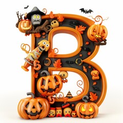 Wall Mural - Halloween letter B with pumpkins and ghost. Autumn Halloween letter B with pumpkins.