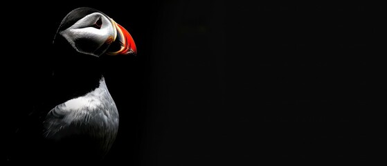 Wall Mural - Puffin, a seabird with a contrasting black and white body, its bright orange beak standing out against the ocean backdrop