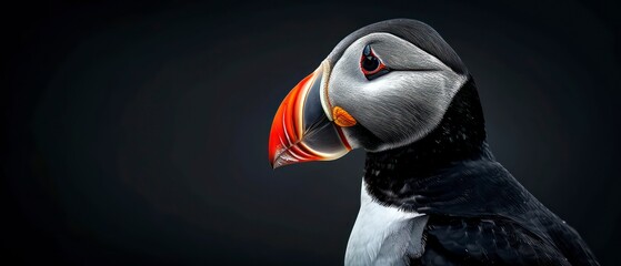 Wall Mural - Puffin, inhabiting northern coastlines, its white face and bold beak adding to its charismatic presence in the wild