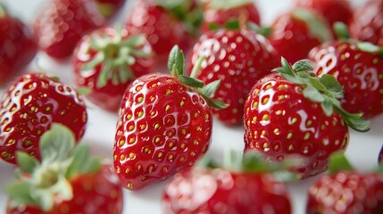 Wall Mural - Close up view of strawberries on a white background