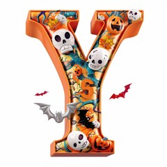 Wall Mural - Halloween letter Y with pumpkins and ghost. Autumn Halloween letter Y with pumpkins.