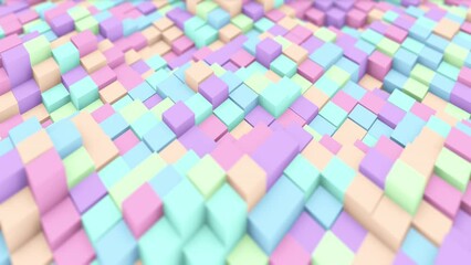 Wall Mural - 3D animation of closeup colourful diamond shape rhombus pipes random waving, 4K abstract animated background