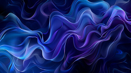 Wall Mural - an abstract design of flowing, wavelike shapes in shades of blue with highlights of purple and white, creating a sense of movement on a dark background
