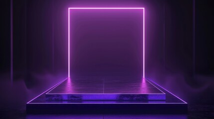 Wall Mural - A purple square with a neon purple lighted border