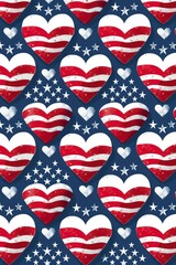 Wall Mural -  Heart-shaped American Flags pattern This pattern is perfect as a digital wallpaper or print on items celebrating USA victory day