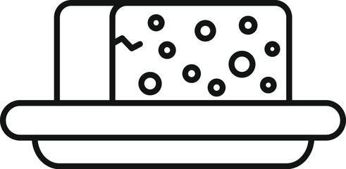 Sticker - Simple line art icon of a piece of cheese with holes, sitting on a plate