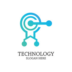 Wall Mural - Technology logo design simple concept Premium Vector