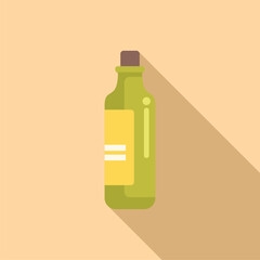 Poster - Green glass bottle with a yellow label is casting a long shadow on a light yellow background