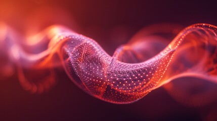dynamic sparkling particle wave on a warm gradient background, resembling flowing energy or data movement