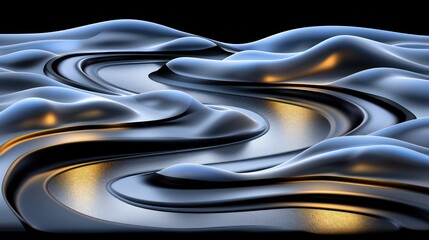 Wall Mural - Luxurious digital artwork with a blend of black and golden colors giving a sense of fluid motion
