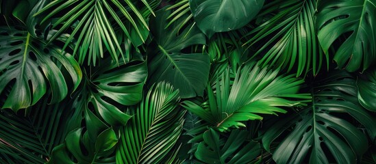 Wall Mural - Flat lay view of tropical palm leaves from an aerial perspective