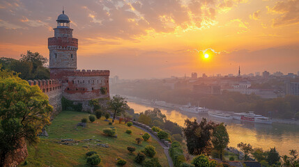 Canvas Print - Belgrade, Serbia city skyline created with Generative AI technology