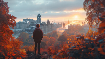 Edinburgh, United Kingdom city skyline created with Generative AI technology