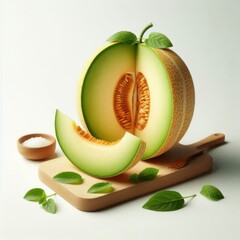 Wall Mural - Sliced melon piece in white background