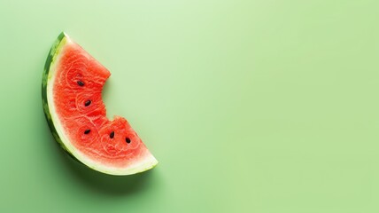 Wall Mural - Fresh watermelon slice with seeds on green background