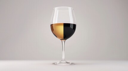 side by side glass of white and red wine, white background,  