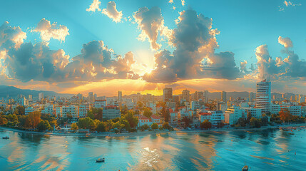 Nicosia, Cyprus city skyline created with Generative AI technology