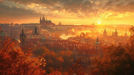 Wall Mural - Typical scene Prague, Czech Republic city skyline