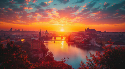 Wall Mural - Typical scene Prague, Czech Republic city skyline