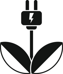 Poster - Black and white icon of a plant growing an electric plug, symbolizing green energy