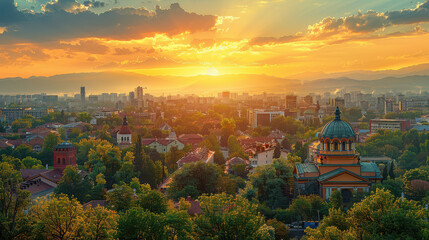 Wall Mural - Sofia, Bulgaria city skyline created with Generative AI technology