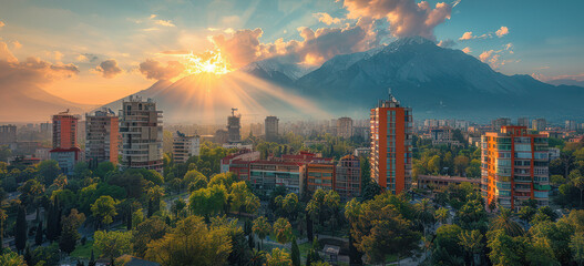 Tirana, Albania city skyline created with Generative AI technology