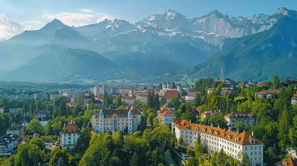 Wall Mural - Vaduz, Liechtenstein city skyline created with Generative AI technology