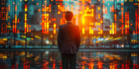 Back of Businessman in Suit with Cityscape Background