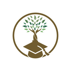 Education insurance and support logo concept. Graduation cap and hand tree icon logo.