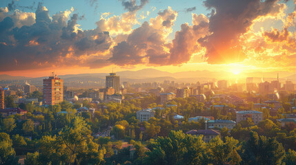 Wall Mural - Yerevan, Armenia city skyline created with Generative AI technology