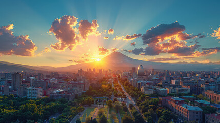 Wall Mural - Yerevan, Armenia city skyline created with Generative AI technology