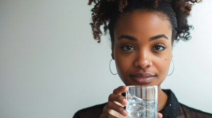 Wall Mural - A woman is drinking water from a glass