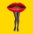© New Africa - Woman with lips instead of head on yellow background. Stylish art collage