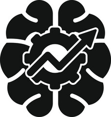 Sticker - Black and white icon representing the concept of business intelligence with a brain and a growing arrow