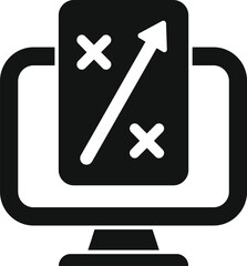 Wall Mural - black and white icon of a business strategy being planned with an upward arrow suggesting growth