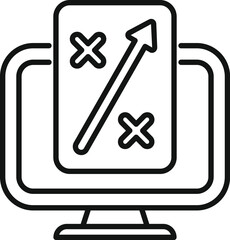 Wall Mural - simple, modern outline icon showing a business strategy being developed on a computer