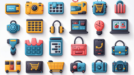 Phone and technology icon set for web and business design with flat vector symbols