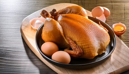 Poster - brown chicken with eggs