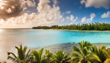 Wall Mural - blue lagoon on reef island rangiroa atoll french polynesia