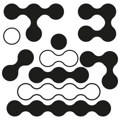 Wall Mural - Abstract molecule shapes. Black and white designs. Geometric vector patterns. Modern graphic elements.