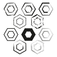 Wall Mural - Abstract hexagon shapes. Black and white vector. Various geometric designs. Simple patterns.