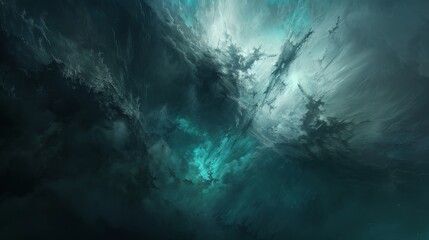 Abstract Space Nebula with Turquoise and Dark Blue Hues