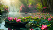© SU CrossCutting Film - Boat in the river with blossom lotus garden