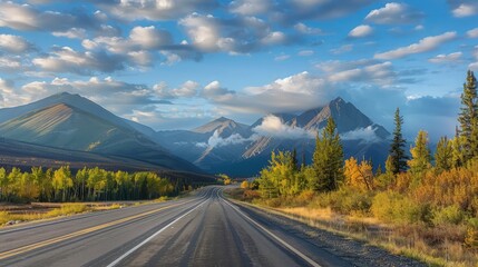 Wall Mural - Early morning highway and beautiful mountains